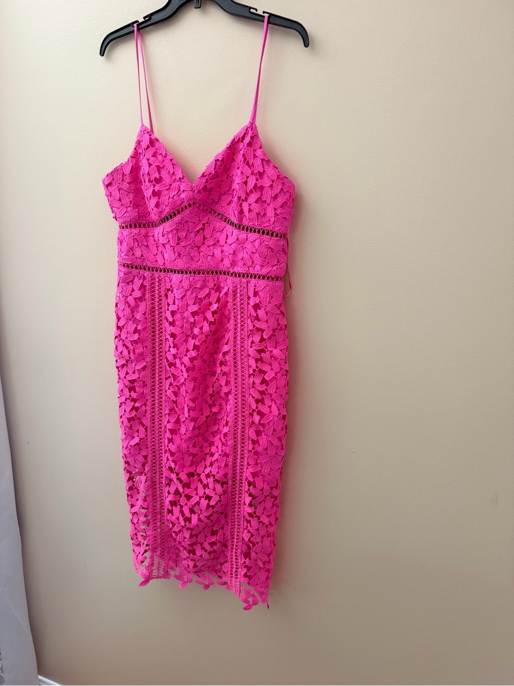 Bardot Hot Pink Lace Spaghetti-Strap Midi Dress